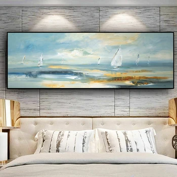 

Natural Abstract Boat Landscape Oil Painting on Canvas Cuadros Posters and Prints Scandinavian Wall Art Picture for Living Room