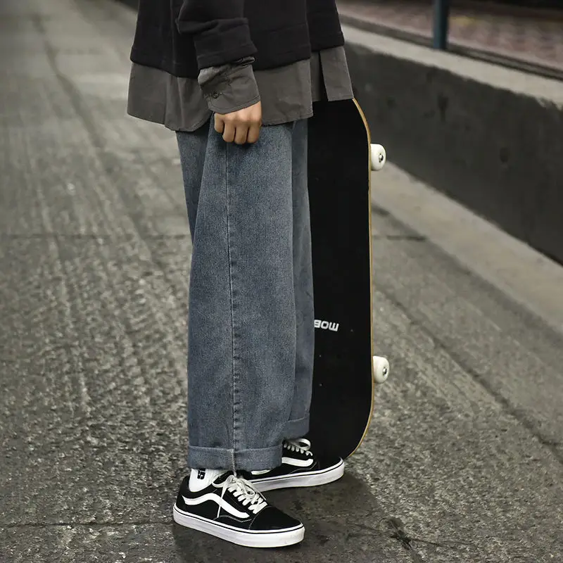 Jeans Frauen Knöchel-länge Japanischen Stil Harajuku Breite Bein Hosen Denim Retro Alle-spiel Hohe Taille BF Unisex kpop Frauen Chic — изображение 2