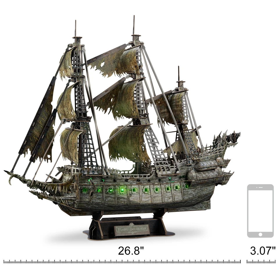 3D Puzzle Green LED Flying Dutchman Pirate Ship Model