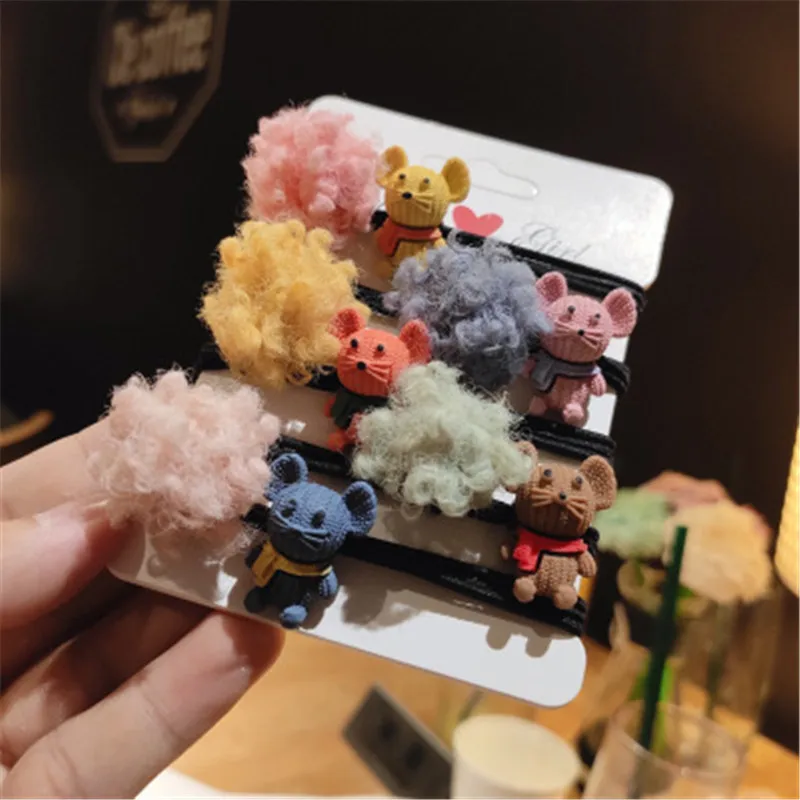 

Kids Children Girl Elastic Hair Band Cute Cartoon Plush Ball Mouse Animal Fall Winter Head Wear Accessories-YHE-W11