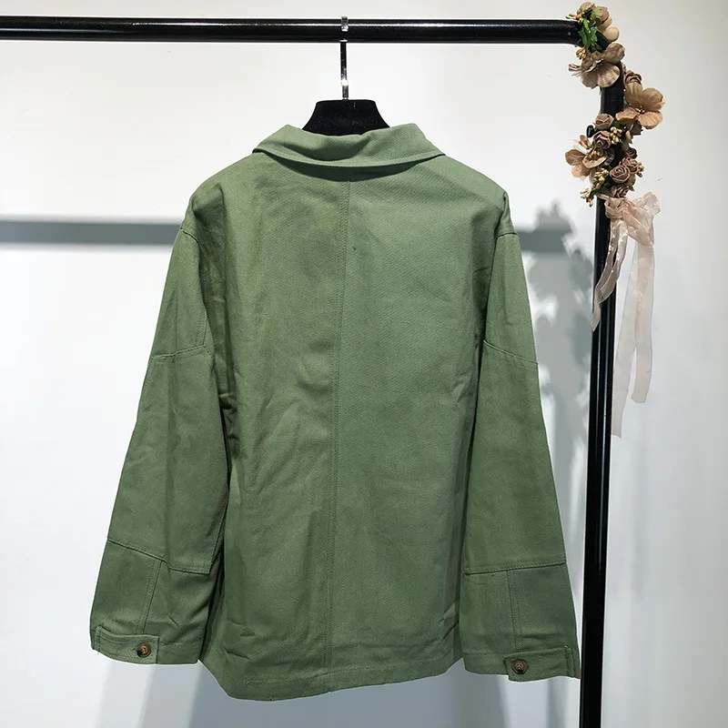 

Jg3059 Workwear Army Green Coat Women's Autumn Loose-Fit Western Style BF Fashion Mid-length Jacket Women's Fashion