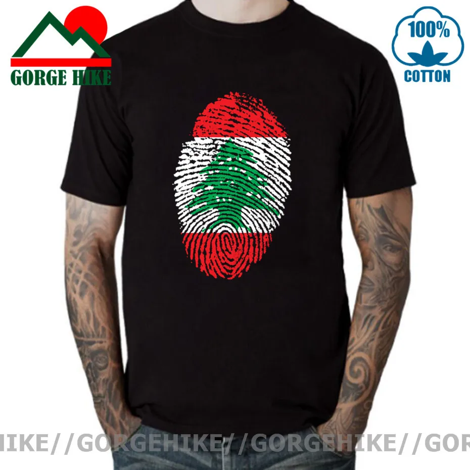 Lebanon Flag Fingerprint T shirt men family gift Summer Custom Nation Print Merry Christmas tree like suprem Tshirt | Мужская одежда