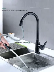 All Copper Baking Paint Black Chrome Plated Kitchen Pull-Out Faucet Hot And Cold Water Can Be Rotated And Pulled Out