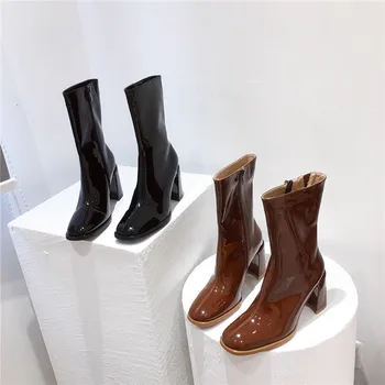 

Boots Women New 2020 Booties Ladies Women's Rubber Shoes Rain Zipper High Heel Ankle Solid Rome Hoof Heels Slip-On