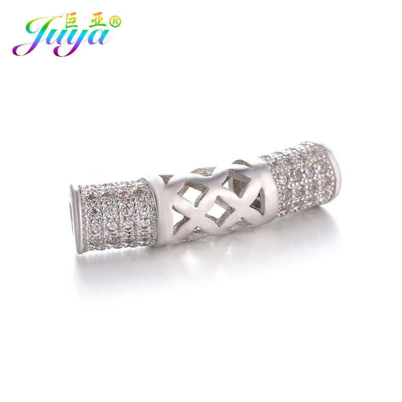 Juya DIY золотые/серебряные/розовые золотые разделительные бусины, поставки, микро проложенные циркониевые изогнутые трубчатые бусины для изготовления ювелирных изделий из натурального камня и жемчуга - Цвет: White Gold