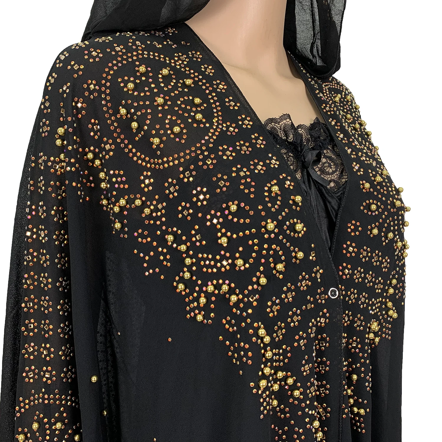 novo aberto abaya dubai turquia muçulmano vestido com capuz mulheres chiffon kaftan contas cardigan de luxo plus size boubou roupas islâmicas