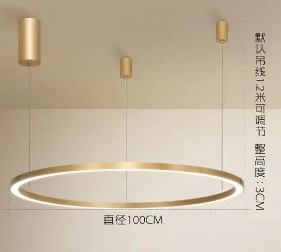 Dia100cm Скандинавский минималистичный пост-современная люстра Креативный светодиодный светильник для гостиной столовой Золотая люстра для спальни круглая лампа - Цвет корпуса: Dia100cm