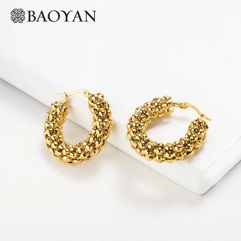 

Baoyan Vintage Gold Hoop Earrings Small Circle Round Hoop Earrings Wholesale Mini Golden Stainless Steel Hoop Earrings For Women