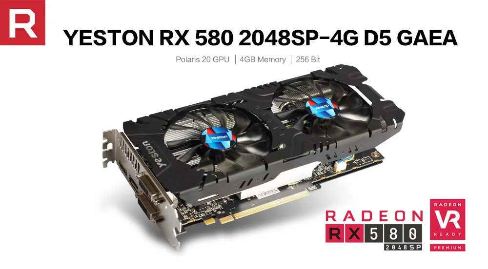 Yeston Radeon RX580 видеокарта 2048 SP-4G GDDR5 PCI Express x16 3,0 видеоигровая внешняя видеокарта для настольного ПК VR