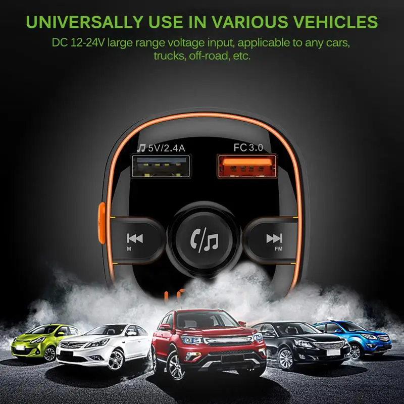 Onever Bluetooth Автомобильный MP3-плеер беспроводной двойной usb порт автомобильное зарядное устройство Hands-Free автомобильный комплект с 7 цветными атмосферными огнями экран