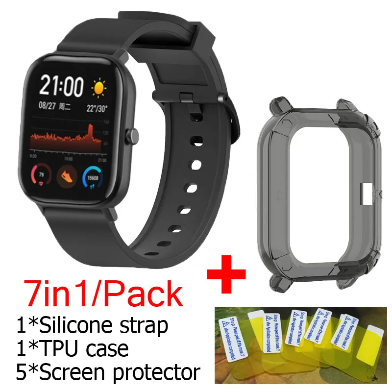 7в1 для Xiaomi Huami Amazfit GTS ремешок мягкий силиконовый ремень умный ремешок для часов браслет+ ТПУ чехлы накладки+ Защитная пленка для экрана - Цвет: 07