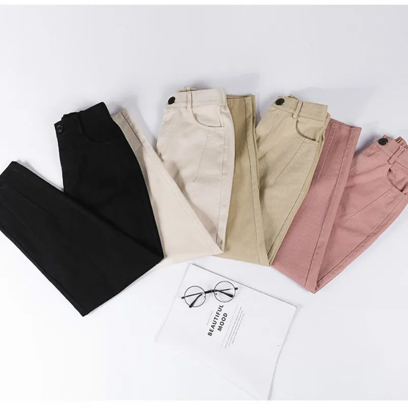 

2020 autumn new fashion women's overalls women's high waist solid color trousers loose casual harem pants nine-point pants