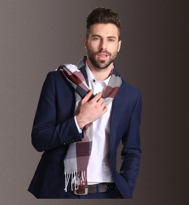 Warm Winter Men Scarf New Soft Cotton Scarves double-sided plaid scarf Business Shawl Neck Wrap Long scarves 35*160cm