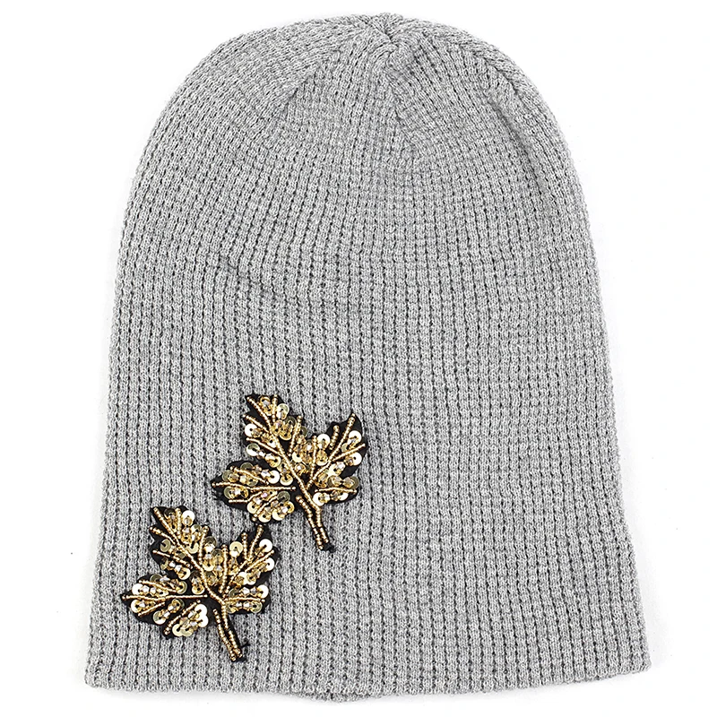 gold light gray Geebro модные женские туфли дерево бисер Стразы Вязание с голенищем «гармошкой», Шапки вязаные шапки женский Мягкий Хлопок шерстяные, мешковатые тонкие шапки с гофрированной резинкой Шапки - Цвет: gold light gray