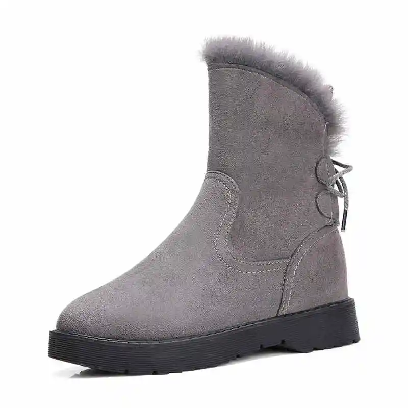 WWKK/женские ботинки брендовая зимняя обувь из натуральной кожи с теплым мехом г. Повседневные женские зимние ботинки с круглым носком на шнуровке женская обувь - Цвет: Серый
