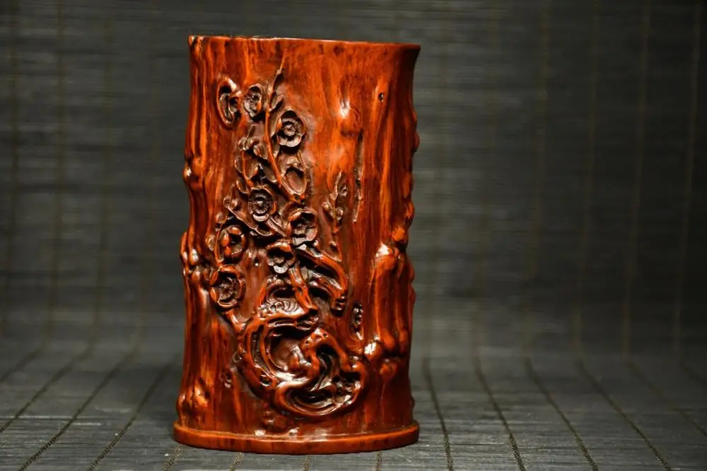 

Home Decor 5" China Collection Old Boxwood Plum blossom pattern pen holder Four Treasures of the Study Pen holder