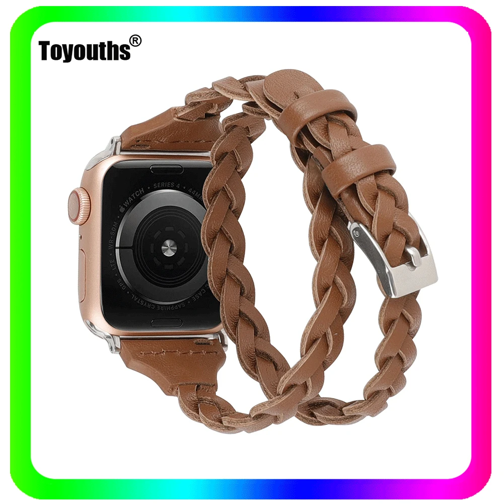 

Ремешок кожаный для Apple Watch, двойной браслет с застежкой, аксессуары для часов, для iWatch Series SE 6 5 4 3 2 1