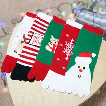 Новое поступление, рождественские женские носки с пятью пальцами, осенне-зимние теплые носки с принтом, дышащие носки для девочек, модные забавные носки