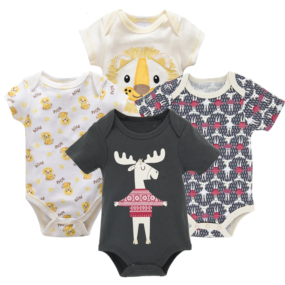 Honeyzone/Одежда для новорожденных мальчиков от 0 до 3 месяцев; боди для маленьких девочек; летний хлопковый комбинезон с короткими рукавами; комплект из 4 предметов - Цвет: HY21642170