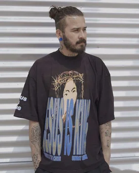 

New Jesus is king t shirt character letterings print short sleeved Jesus is king top tee Awge X Kanye West Jesus is king t shirt