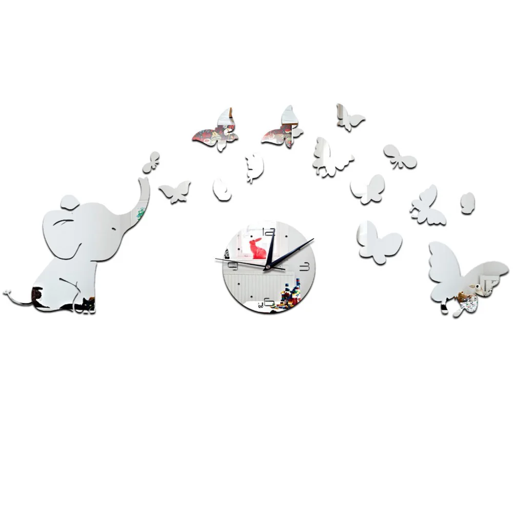 3D Wall Stickers Waterproof Butterfly Elephant Petals Pattern Sticker DIY Mirror Children Bedroom Decals Romantic clock | Дом и сад