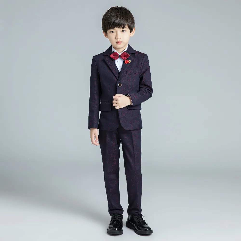 6PCS YuanLu Boys Suits For Wedding Party Piano Kids Suits Baby Tuxedo Blazer Dress Child Clothes Formal Costume Flower Print - Цвет: 6PCS