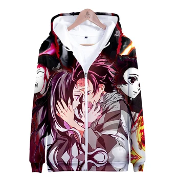 

New Demon Slayer: Kimetsu no Yaiba Zipper hooded sweatshirt Animec autumn and winter unisexTop Luxury Harajuku