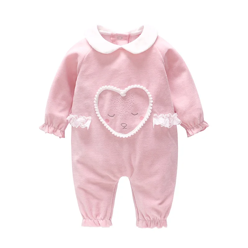 

Original Design Velvet 2019 New Born Baby Girl Boy Clothes Fall Spring Pink Love Romper Single Breasted Without Foot Cover