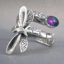 

Fashion Unique retro natural gem Aquamarine Dragonfly ring women's anniversary Christmas gift