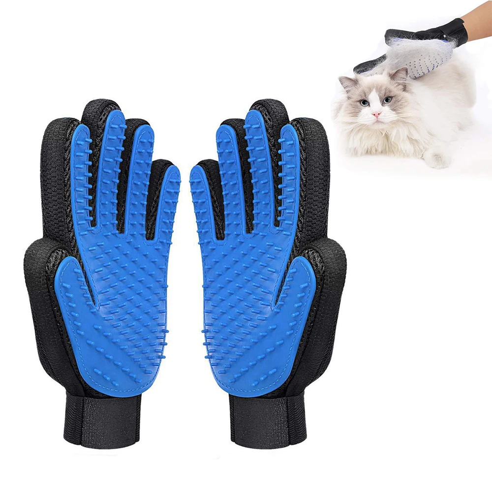 2 in 1 Deshedder Glove Hair Removal Pet Massager Grooming Fur Brush Dog Cat 