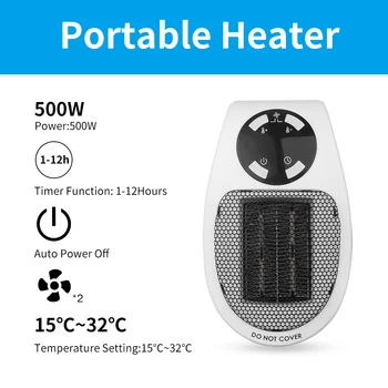 

220V 500W Wall Fan Heater Portable Electric Adjustable Thermostat Radiator Home Warmer Handy Heating Stove Mini Heater Machine