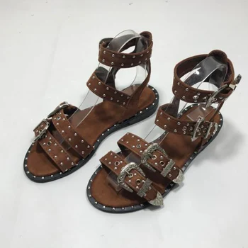 

Fashion Rivets Sandals Cool Girl Metal Gladiator Women's Shoes Women Buckle Strap Open Toe Flats Ladies Sandal Female Comfort