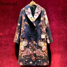 Svoryxiu роскошное подиумное осеннее зимнее винтажное пальто с цветочным принтом верхняя одежда женское двубортное длинное пальто с бисером
