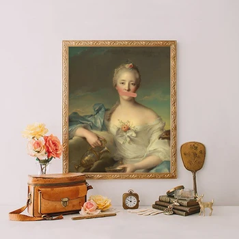 

Antique Art Canvas Print Female Portrait 1700s Vintage Poster Eclectic Wall Art Altered Painting Boho Wall Picture Home Decor