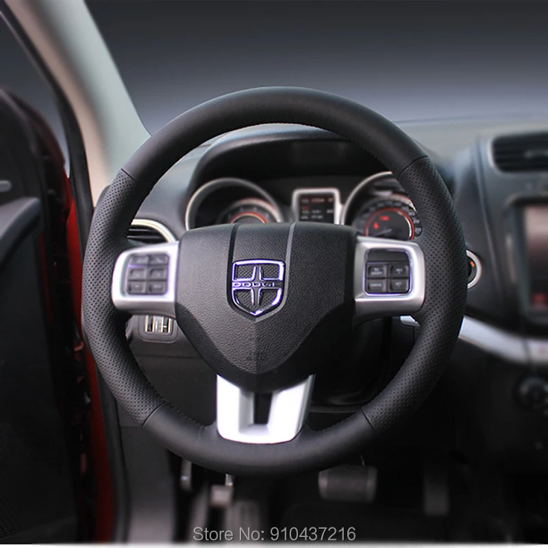 

Customize DIY Hand-stitched Car Steering Wheel Cover Black Carbon Fiber Suede Leather for Dodge Journey JCUV 2013-2016