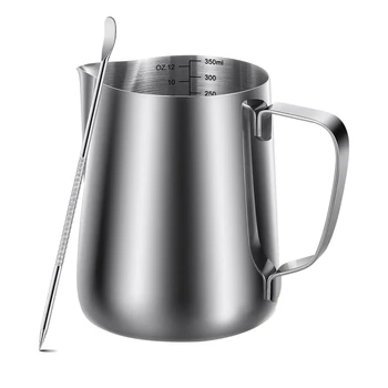 

Milk Frothing Pitcher 350Ml (12Oz)Steaming Pitchers Stainless Steel Milk Coffee Cappuccino Latte Art Barista Steam Pitchers Milk