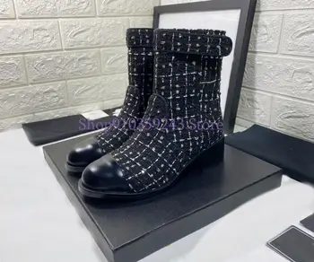 

2020 women's leather with woolen material autumn and winter fashion short boots