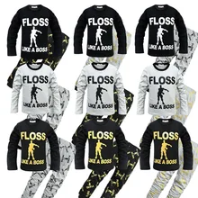 Пижама для мальчиков и девочек с надписью «Floss Like A Boss», Детская футболка для сна, одежда, пижамы, спортивный костюм, рубашка с длинными рукавами, топы, наряды для Дня благодарения