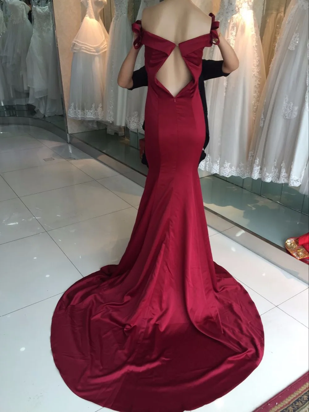 Халат de soiree longue темно-красный с открытыми плечами с бантом на рукаве русалка выпускного вечера Платья Подружки невесты