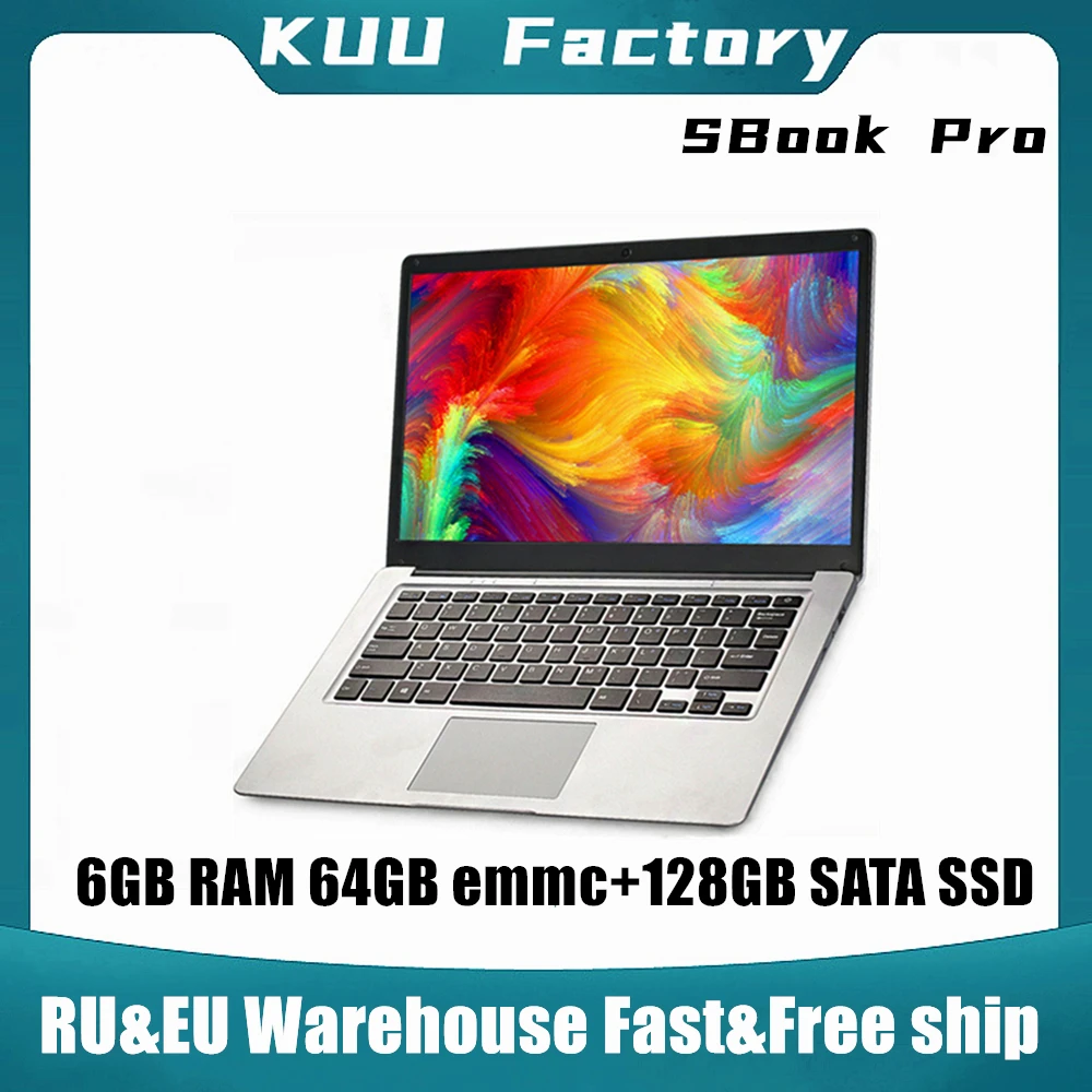 Ноутбук KUU SBooK Pro 14 1 дюйма Intel N3350 четырехъядерный 6 ГБ ОЗУ 64 eMMC 128/256SSD светильник