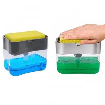 

Sponge Rack Kitchen Soap Dispenser Pump Soap Dish Automatic 2-in-1 Sponge Plastic Box with Soap Dispenser Sponge Scrubber Holder