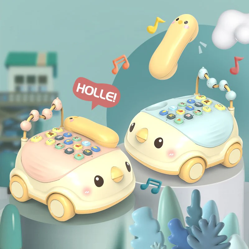 Teléfono de juguete Montessori para bebé, regalos educativos de Navidad para niño pequeño, 0 24 meses, luz de sonido, dibujos animados de pollito, coche de juguete para teléfono móvil