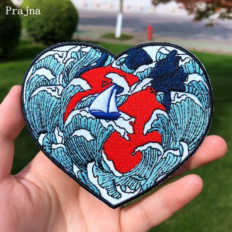 

Prajna Cartoon Wave in My Heart Embroidered Patches For Clothing Iron On Patches On Clothes Van Gogh Patch DIY Apparel Applique
