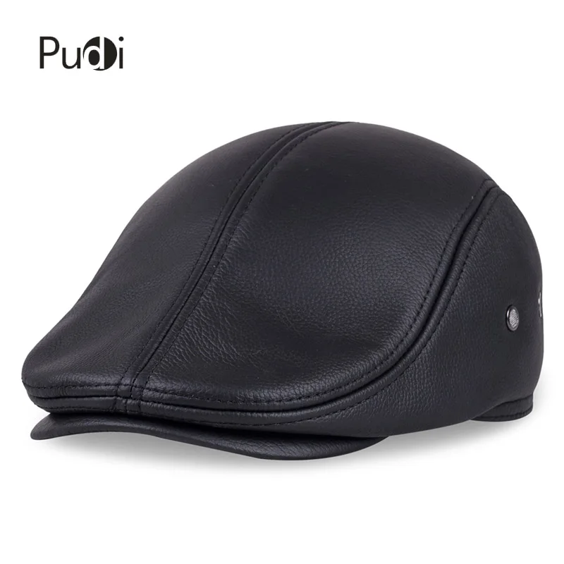 Buy HL042 Spring Men s Real Genuine cow Leather baseball Cap brand Newsboy Beret Hat winter warm caps hats men with ears ear flap