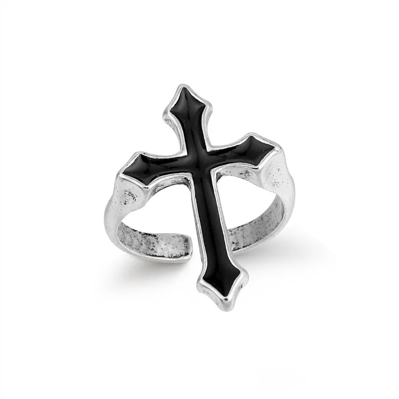 2020 indie Gothic Punk Vintage Unique Black Cross Open Finger Rings For Women Men igirl aesthetic accessories jewelery | Украшения и