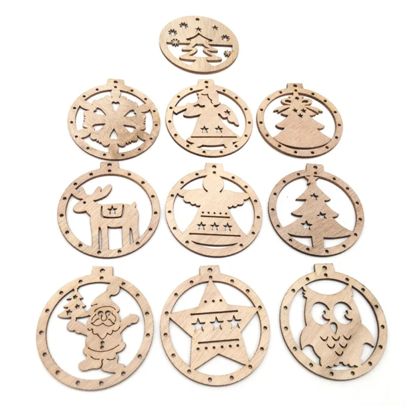 

10PCS Christmas Wooden Hanging Decoration Christmas Tree Decoration Ornaments Xmas Festive Party Decor