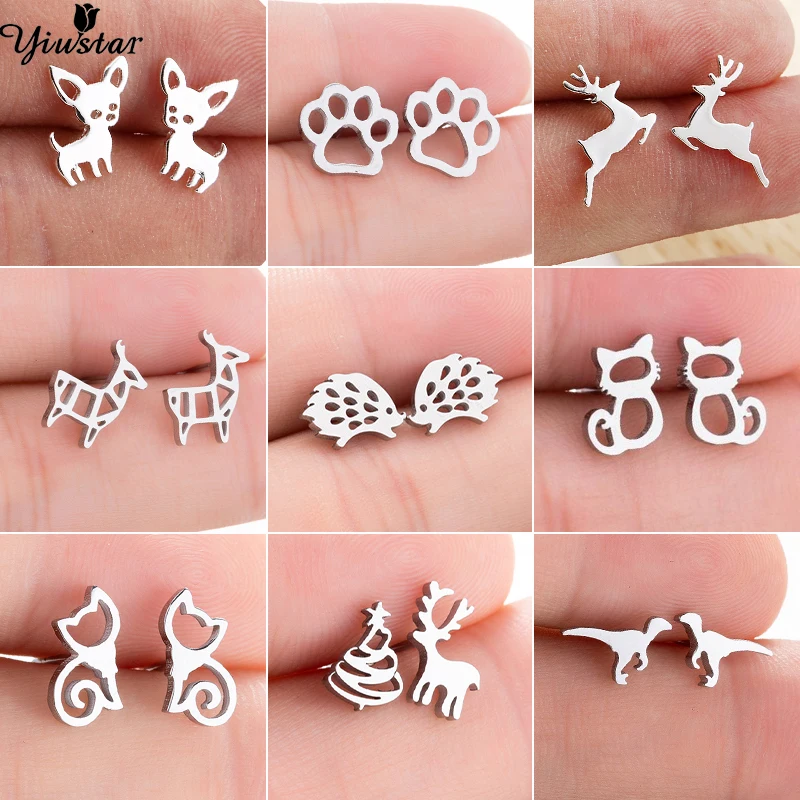 Yiustar новые милые собачья из нержавеющей стали серьги для женщин девочек крошечные элегантные кошка кролик Микки птица гвоздики с оленями Серьги Мини ювелирные изделия