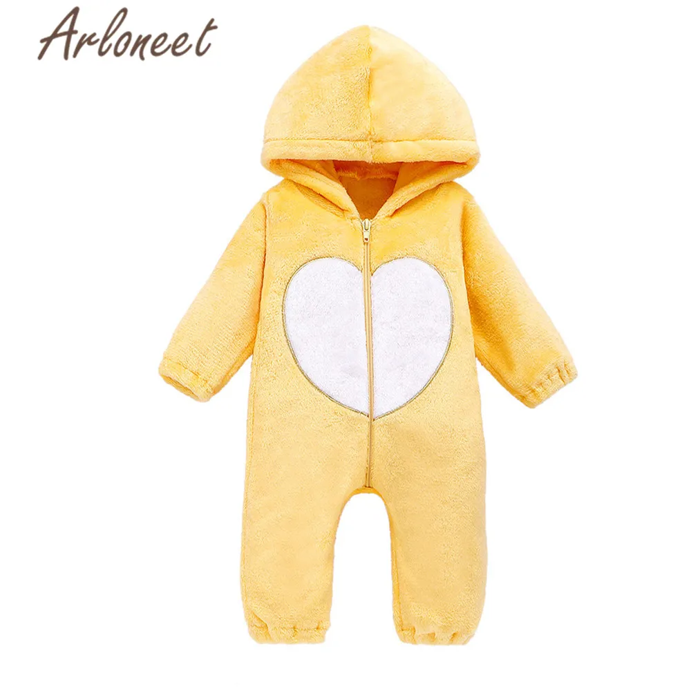 ARLONEET пальто с героями мультфильмов; Комбинезон для маленьких мальчиков; зимний комбинезон на молнии с сердечками для маленьких девочек; комбинезон; пальто с капюшоном; одежда; комбинезон; Bebe Menina - Цвет: Цвет: желтый