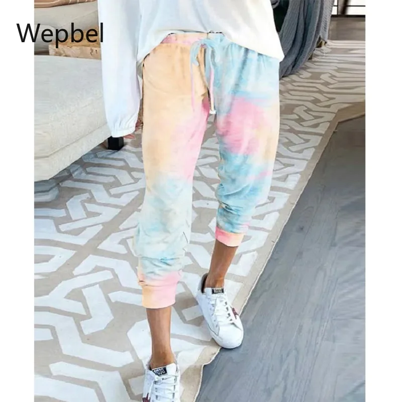 WEPBEL Summer Women Pants Plus Size Pencil Pants Tie-Dye Printed High-Waisted Feet Casual Capri-Pants Trousers WEPBEL Summer Women Pants Plus Size Pencil Pants Tie-Dye Printed High-Waisted Feet Casual Capri-Pants Trousers
