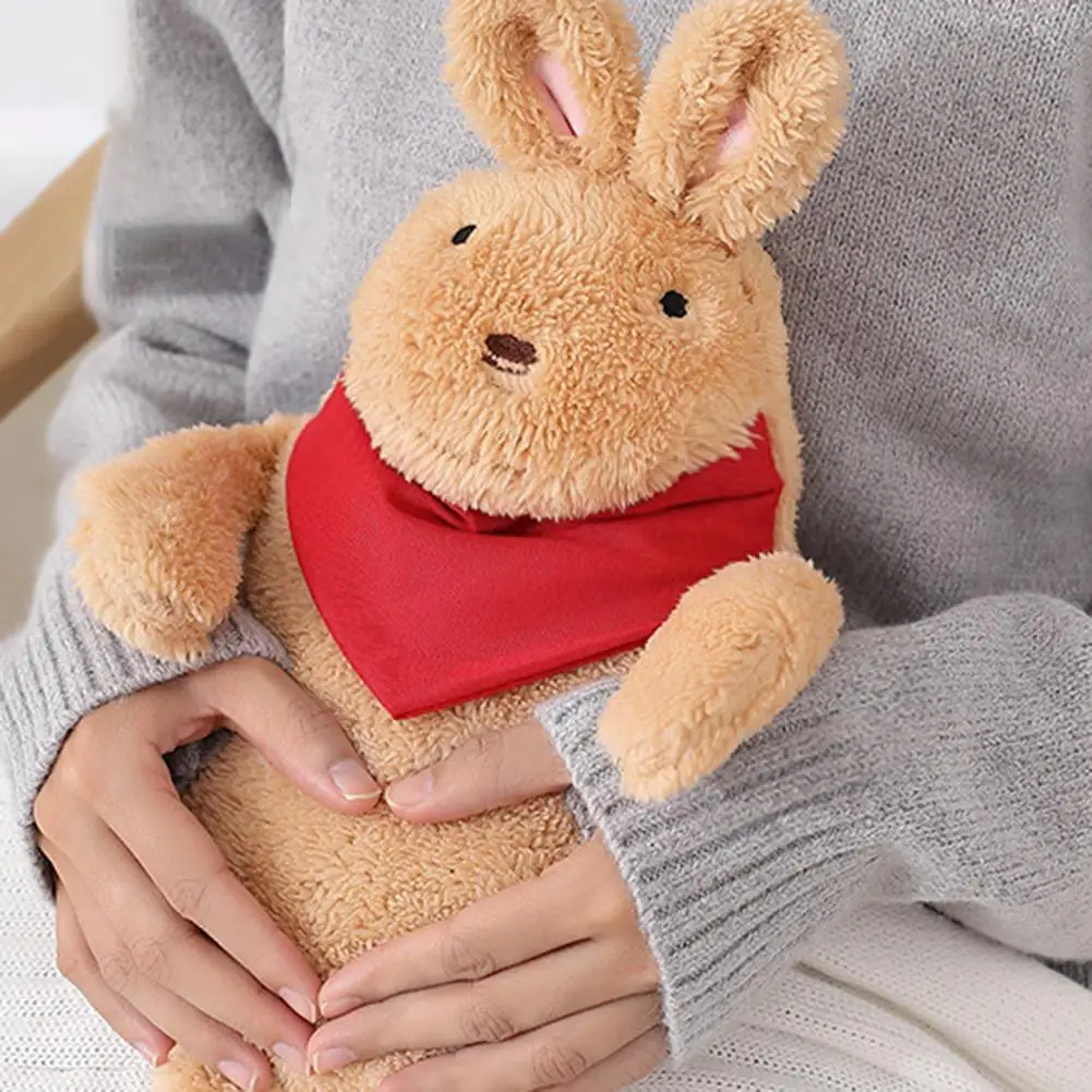 Classic Rubber Hot Water Bottle with Cute Plush Doll Rabbit Cover Warm Water Bag